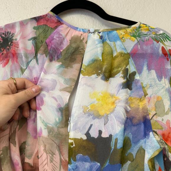 Teri Jon Rickie Freeman Patchwork Print Pleated Floral Chiffon Maxi Gown - Picture 9 of 12